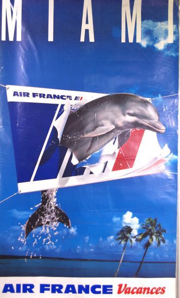 null Affiche ‘Air France Vacances -Miami -Flipper le dauphin-100 x 60 cm.