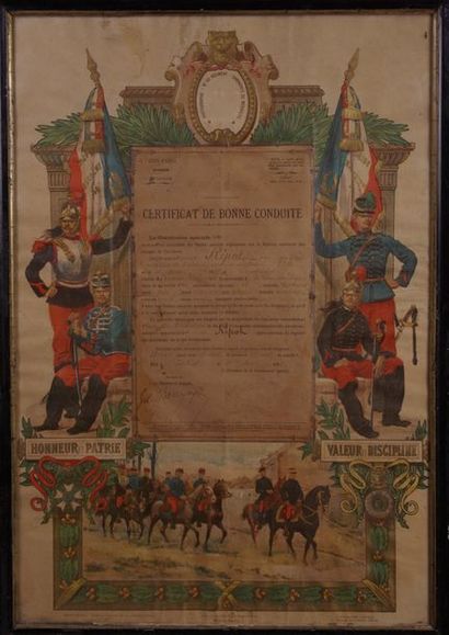 null Diplôme encadré: «Certificat de bonne conduite» 1899. 54 x 37 (à vue).