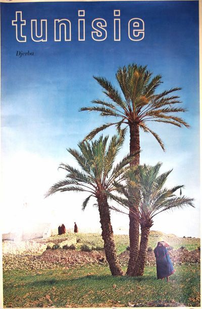 null Trois affiches sur la Tunisie: 1. Ruines romaines.2. Maison tunisienne.
3. Oasis...