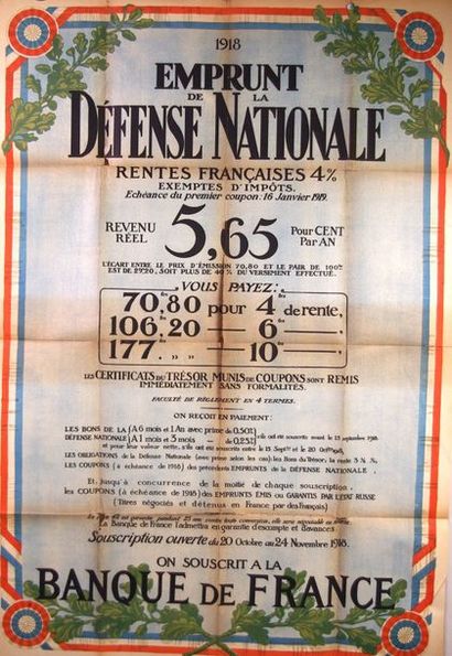 null «Emprunt de la défense nationale, Banque de France» 1918.
110 x 80 cm.