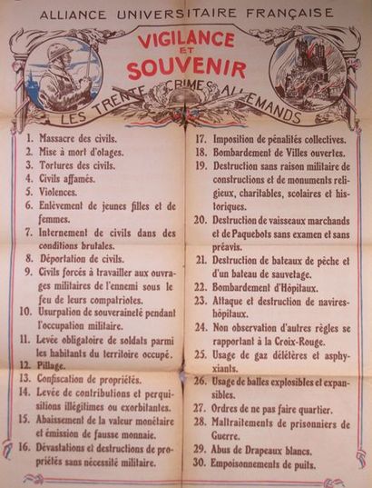 null Deux Affichettes «Alliance Universitaire française, Vigilance et souvenir» 1918....