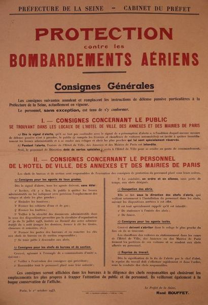 null «Protection contre les bombardements aériens» 1943 par René
Bouffet. 50 x 40...