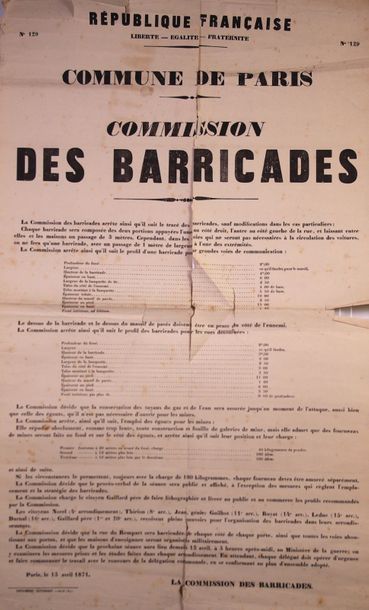 null Quatre affiches concernant la Commune de Paris: 1.
«Commission des barricades»...