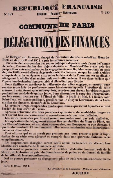 null Quatre affiches concernant la Commune de Paris: 1.
«Commission des barricades»...