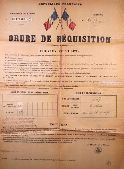 null «Ordre de réquisition, chevaux et mulets..» dans Châteauroux et la Chartre....