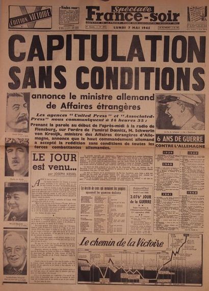 null Affiche du journal France soir du 7 mai 1945: «Capitulation sans condition»