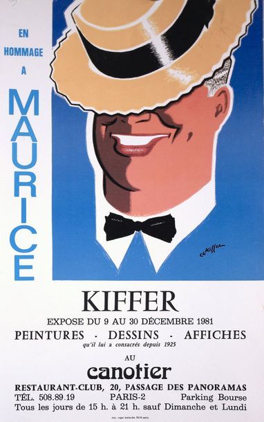null Affiches «Maurice Chevalier» d'exposition CH. Kiffer au restaurant «Le Canotier»...