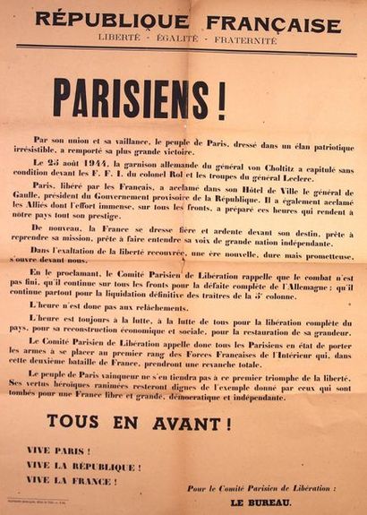 null Quatre affiches: 1. «Comité parisien de libération» 1944. 2.
«Révision et établissement...