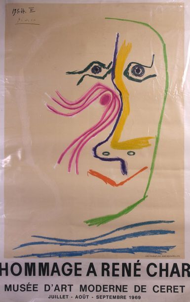 null Affiche Picasso. «Hommage à René Char» Musée d'art moderne de Ceret 1969.78...