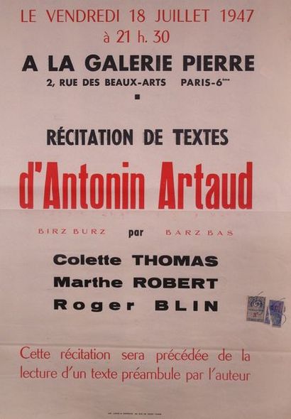 null «Récitation des textes d'Antonin Artaud» avec lecture par l'auteur d'un texte...