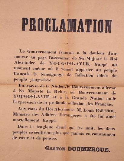 null Ensemble de deux proclamations. Texte rédigé par Gaston Doumergue.
1914. 64...