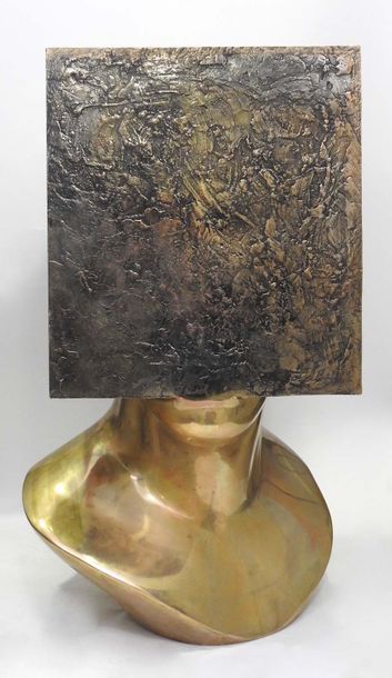 null Sacha Sosno (1937-2013) ?Tête au carré, 2013?Épreuve en bronze poli miroir signé...
