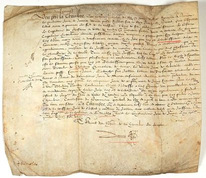 null (1586. YVELINES) CAPITAINE DU CHÂTEAU DE LA VILLE D'HOUDAN (78). Parchemin (29...