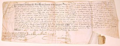 null (BRETAGNE. 1588) - Parchemin (18 x 50) de RENNES (35) Septembre 1588. Pièce...