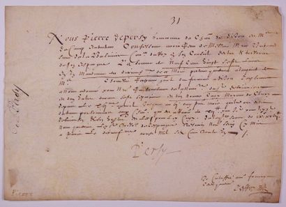 null BOURGOGNE. 1631. Pièce signée sur vélin par Pierre de PERSY, Gouverneur du Château...