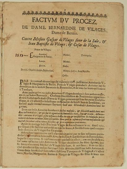 null (GARD - BOUCHES-DU-RHÔNE) - 1649 - «FACTUM du Procès de Dame BERNARDINE DE VILAGES,...