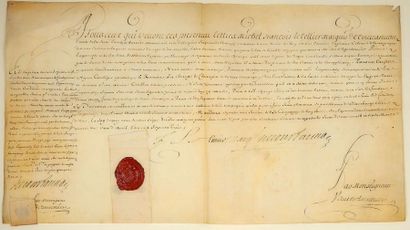 null (CENT-SUISSES DE LOUIS XIV. 1703) Parchemin signé et à l'entête de Michel François...