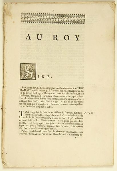 null (BAS-RHIN) GRAND BAILLIAGE D'HAGUENAU. Requête au ROY. 1712 - "SIRE, Le Comte...