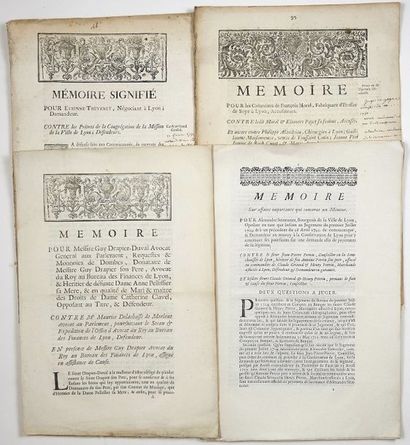 null LYON. PROCÈS. 4 Imprimés: «Mémoire (de 1724) sur Affaire importante qui concerne...