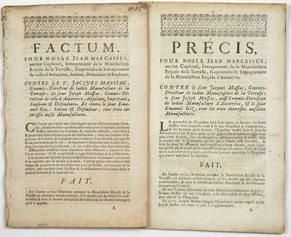 null (HAUTE-GARONNE.) 2 Imprimés de procès (vers 1739.):
FACTUM et PRÉCIS, «pour...