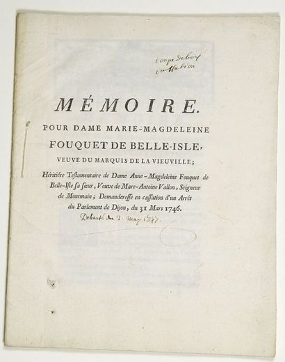 null (FOUCQUET DE BELLE-ISLE) - "Mémoire pour Dame Marie-Magdeleine FOUQUET DE BELLE-ISLE,...