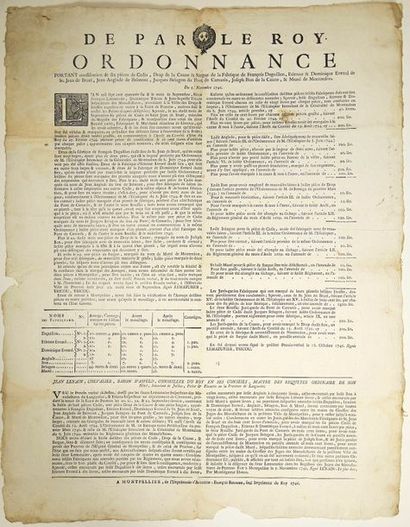 null (LANGUEDOC. TARN. AVEYRON. 1746.) Placard (58 x 46). «DE PAR LE ROY. Ordonnance...
