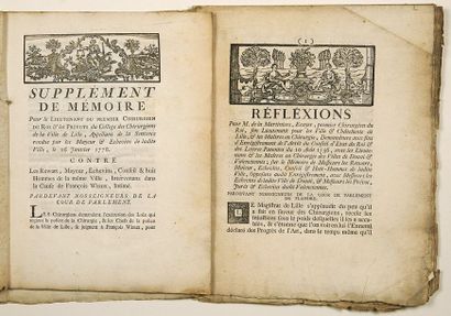 null LILLE (59). CHIRURGIENS du ROI. 2 imprimés: "RÉFLÉXIONS pour M. de la Martinière,...