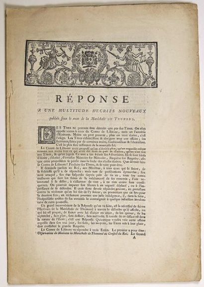 null (Maréchale de THOMOND. 1762) «Réponse à une multitude d'écrits nouveaux publiés...
