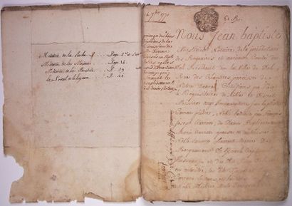 null DOL-DE-BRETAGNE (35). 1771. Cahier manuscrit, timbré de la Généralité de Bretagne,...