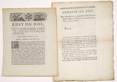 null EURE. 2 Imprimés: «Édit du ROI (Louis XV), portant extinction & suppression...
