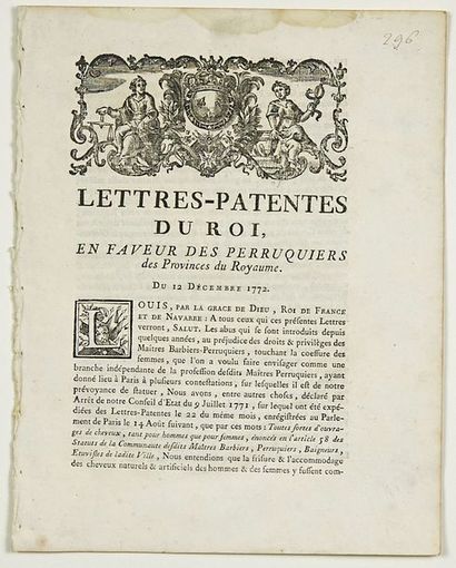 null MAITRES BARBIERS-PERRUQUIERS. «Lettres-patentes du Roi, en faveur des Perruquiers...