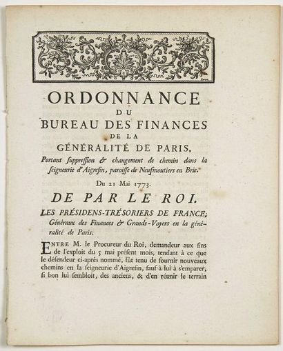 null (SEINE-ET-MARNE) SEIGNEURIE D'AIGREFIN, À NEUFMOUTIERS EN BRIE. «Ordonnance...