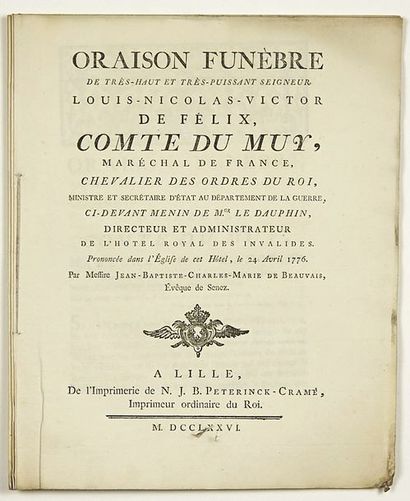 null "ORAISON FUNÈBRE de Louis-Nicolas-Victor DE FÉLIX Comte de MUY, Maréchal de...