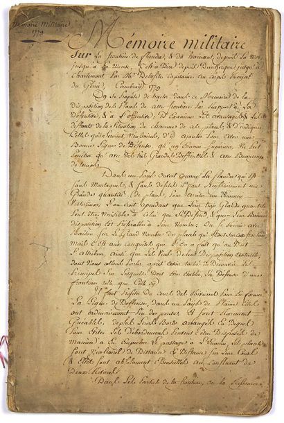 null MÉMOIRE MILITAIRE. GÉNIE. CAMBRAI (Nord). MANUSCRIT, 56 pages in-folio, de 1779....