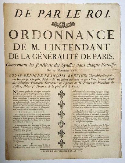 null GÉNÉRALITÉ DE PARIS 1781. RAGE DES CHIENS, Maladies épidémiques et épizootiques....