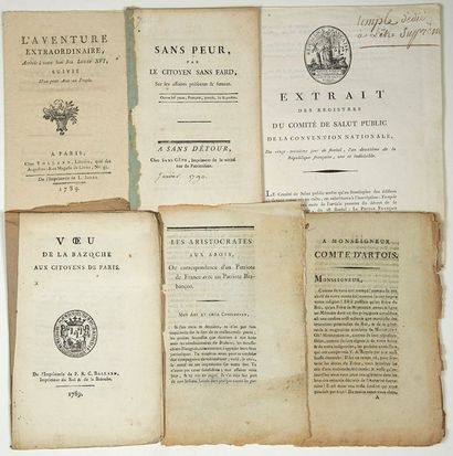 null RÉVOLUTION. 6 Imprimés:
PAMPHLET 1789 - "L'AVENTURE EXTRAORDINAIRE arrivée à...