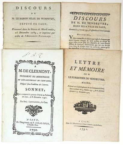 null CALVADOS. 4 Imprimés: "Discours de M. le Baron Félix de WIMPFFEN, Député de...