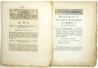 null CRÉATION DU CANAL DE L'OURCQ. 2 Imprimés: «District de SAINT-MAGLOIRE» - "Rapport...