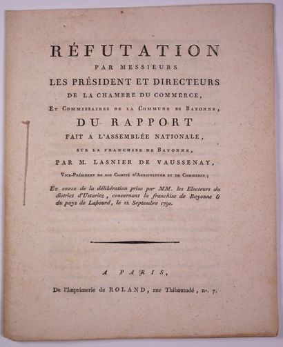 null FRANCHISE DE BAYONNE (64). 1790. «Réfutation par Messieurs les président et...