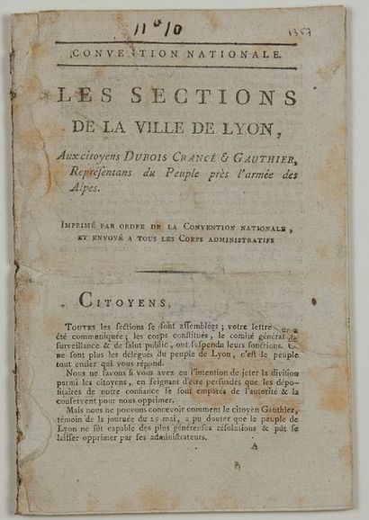 null LYON. PROCLAMATION DES SECTIONS. " Les SECTIONS de la ville de Lyon, aux citoyens...