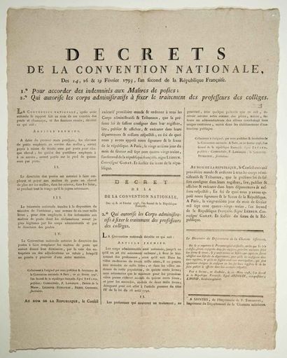 null POSTE AUX CHEVAUX. 1793. Placard (49 x 39) Décrets de la Convention Nationale...