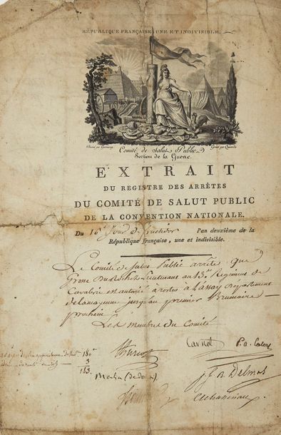 null COMITÉ DE SALUT PUBLIC. 1794. VIGNETTE. Extrait d'un Arrêté du 16 fructidor...