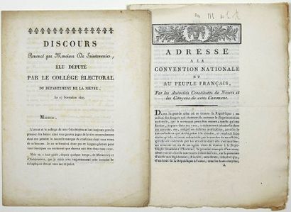 null NIÈVRE. 2 Imprimés: «Adresse à la CONVENTION NATIONALE et au Peuple Français,...