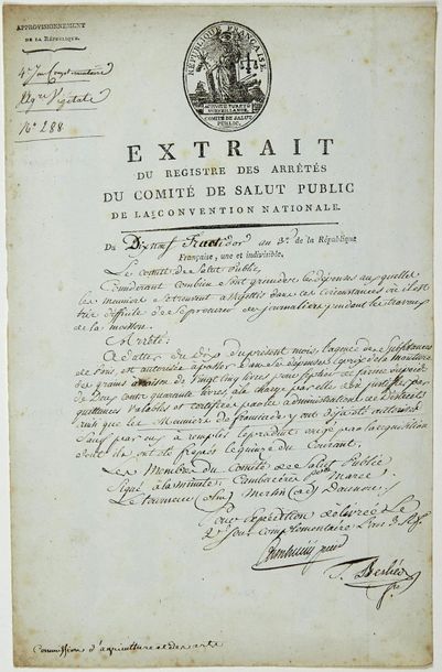 null (SUBSISTANCES DE PARIS. MEUNIERS.) - «Extrait du Registre des arrêtés du COMITÉ...