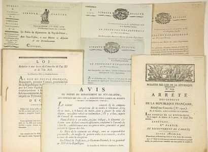 null PUY-DE-DÔME. 8 Imprimés in-4° sur la CONSCRIPTION MILITAIRE. (1800/1804)
Lettres...