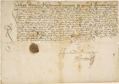 null (GARD 1574) LA GARDE DU CHÂTEAU DE CASSAGNOLES (30). Pièce Signée Jehan DE SAINT...