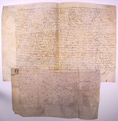 null YONNE. 2 Parchemins 1574 et 1708.
26 Avril 1574 Traité fait au profit d'Honorable...