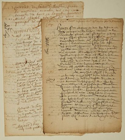 null (INDRE & LOIRE) COLLÈGE DE CHINON. 1580 - 2 Manuscrits d'époque.
1) Copie d'Arrest...