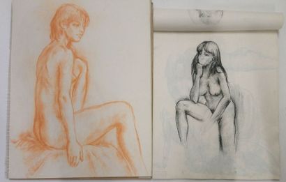 null Gaston Coppens (1909-2002) : 2 grands carnets de dessins dont nus féminins....
