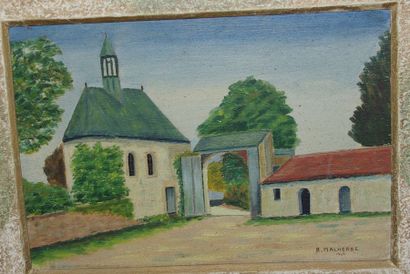 null Malherbe. A (XX°): « Eglise de village » Huile sur contre-plaqué signée et datée...